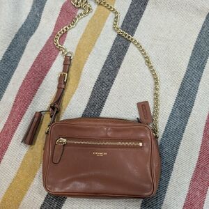 Coach Brown Leather Crossbody Bag with Gold Chain
